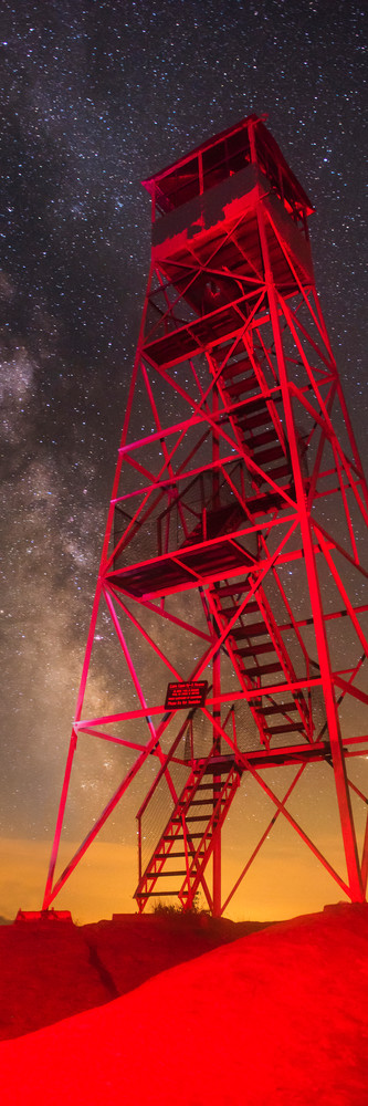 Bald Mt Red Fire Tower Milky Way Vert Panoramic Photography Art | Kurt Gardner Photography Gallery