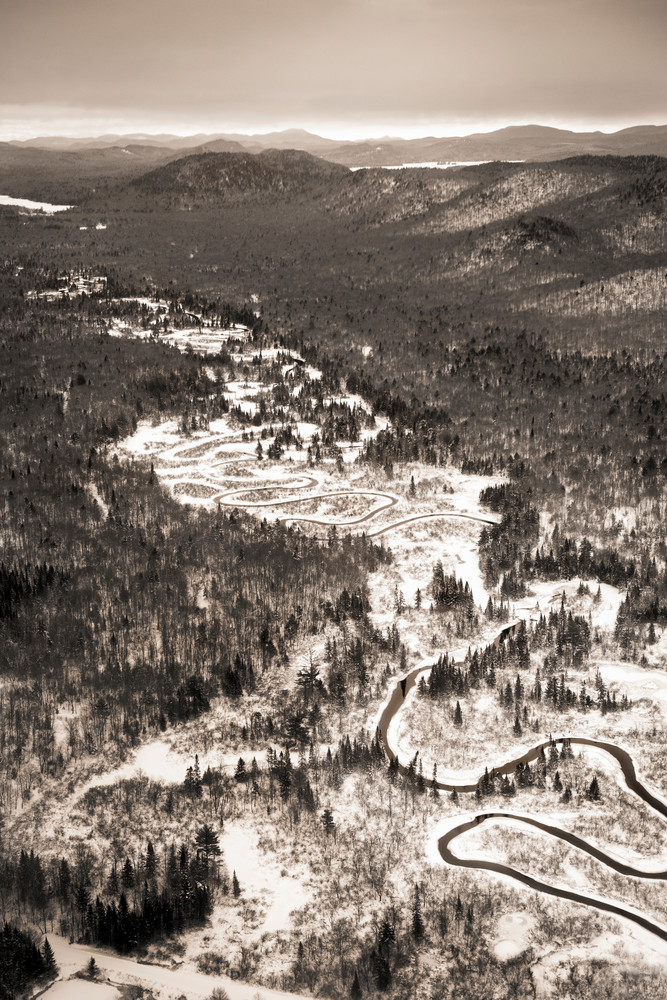 Moose River Winter Vert Bw Aerial Photography Art | Kurt Gardner Photography Gallery