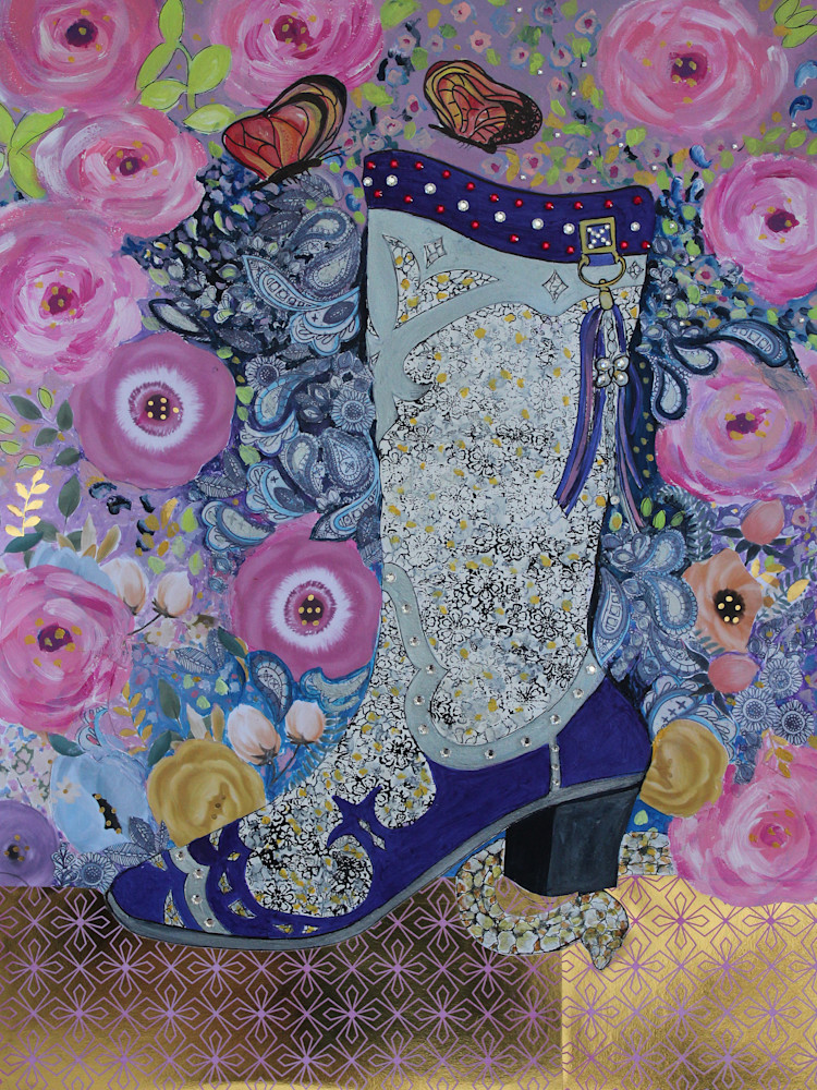 Purple Boot With Pink Roses Art | Joalida Smit Original Art and Funky Designs