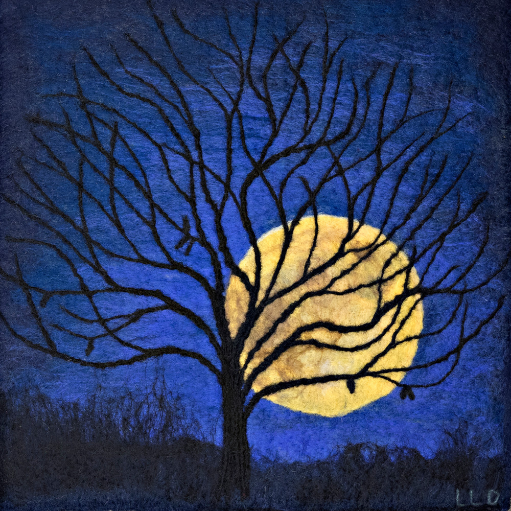 full-moon, night-sky, tree, silhouette,