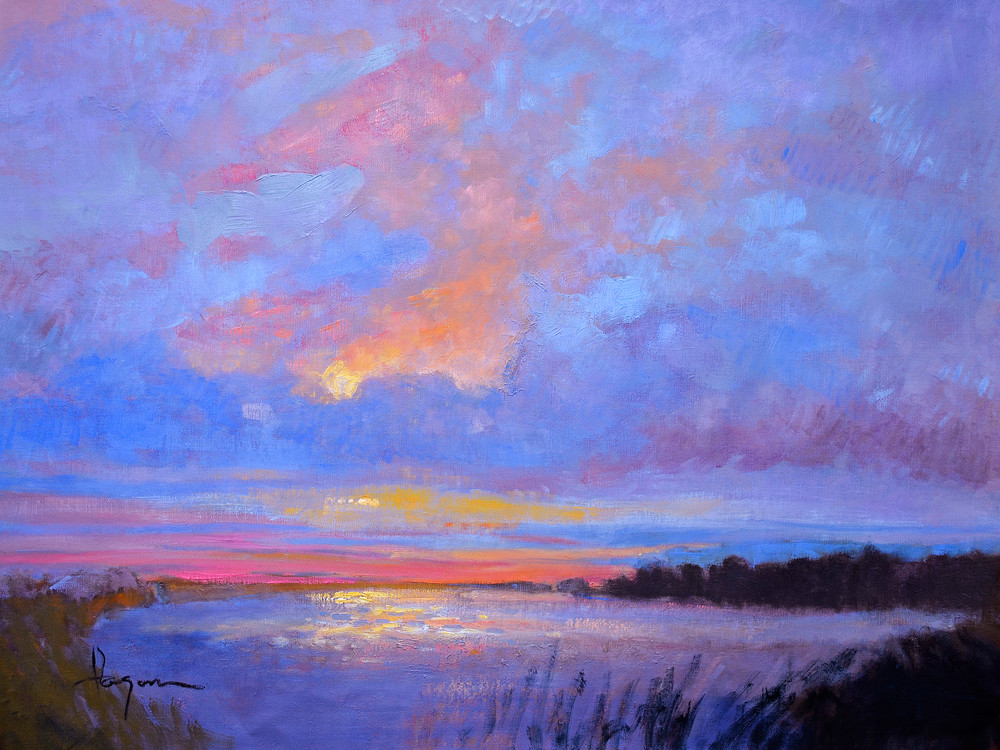 Oversize Blue Marsh Painting, Silver Lining by Dorothy Fagan