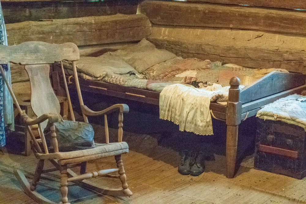 Rope Bed In Log Cabin With Doctors Bag. Photography Art | Great Wildlife Photos, LLC