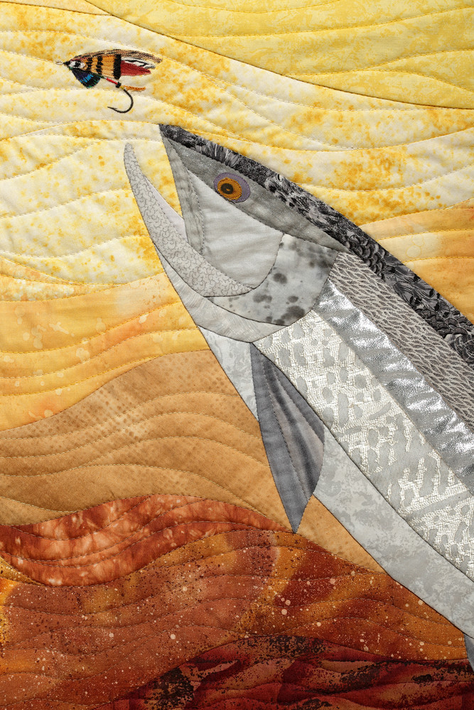 Rising To A Fly Detail Art | Susan Damone Balch Art Quilts