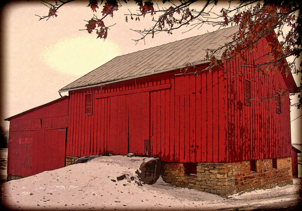 Red Barn In Snow Art | terrynewell