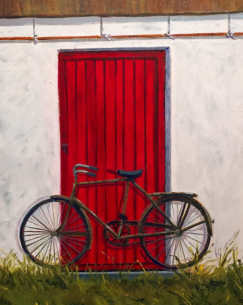 Bike In Front Of Cottage Print