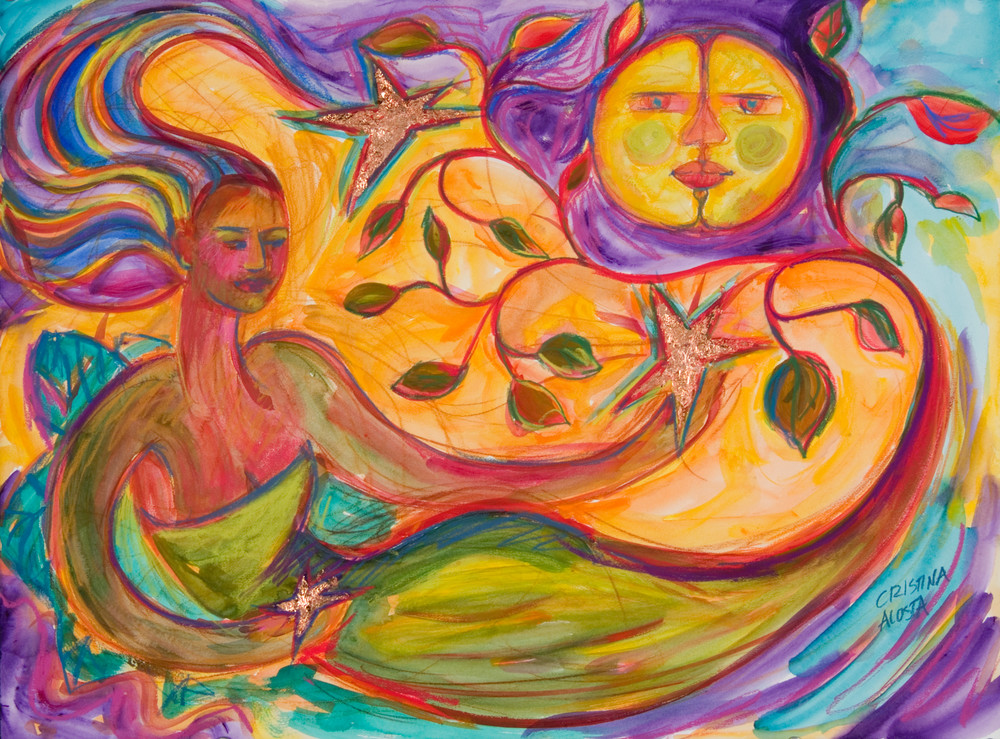 Mother Earth And The Moon Art | Cristina Acosta Art & Design llc
