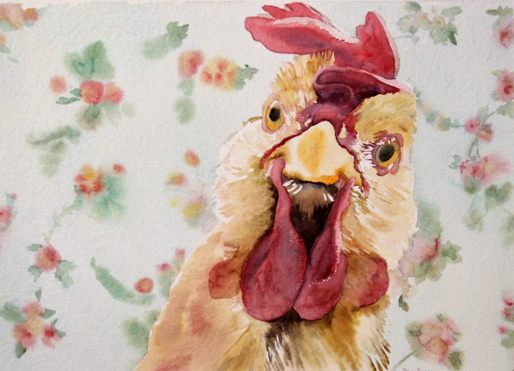 Close-up of a chicken on floral background - watercolor