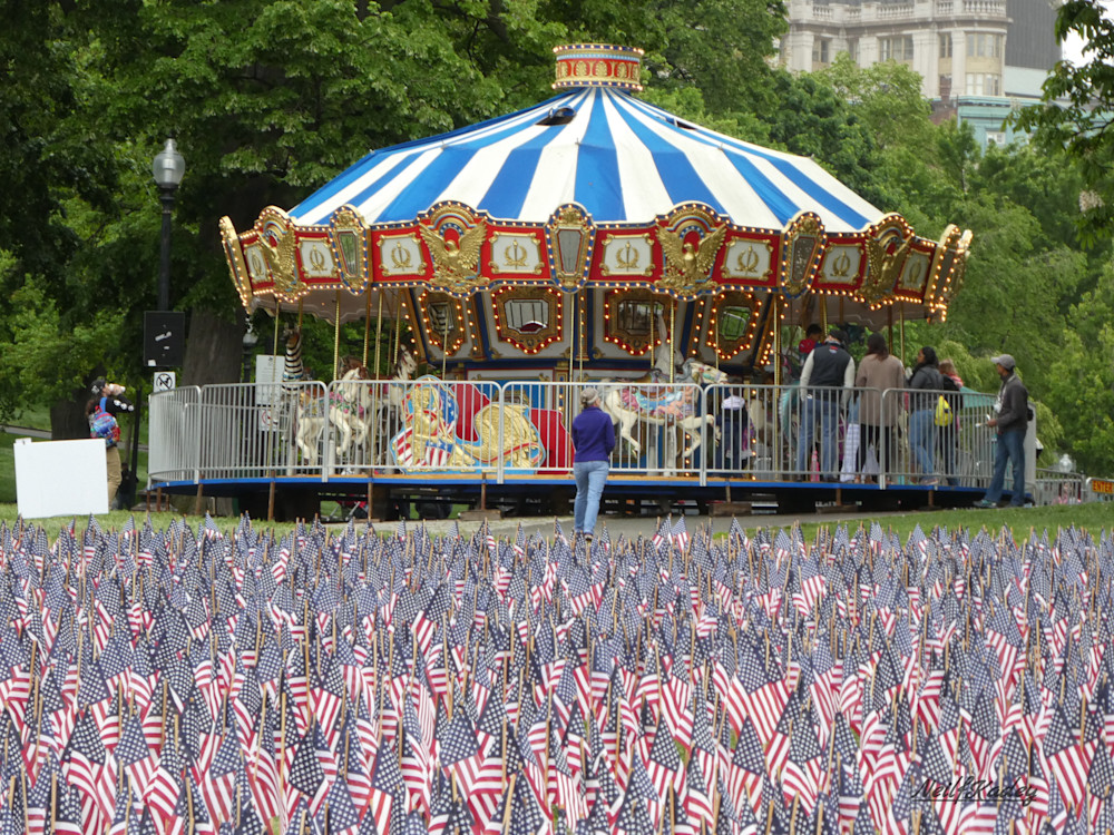 Carousel Behind Memorial Day Flags Photography Art | neilfkadey