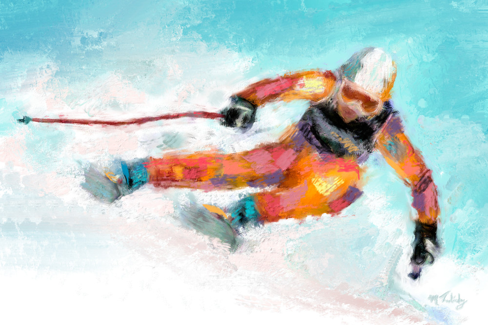 Downhill ski painting | Sports artist Mark Trubisky | Custom Sports Art