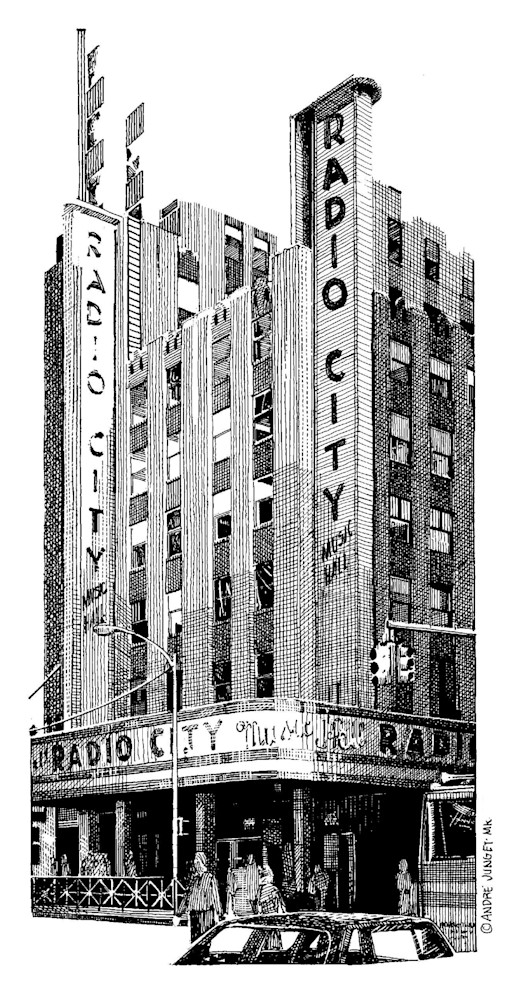 Radio City, Nyc Pen & Ink Art | Andre Junget Illustration LLC