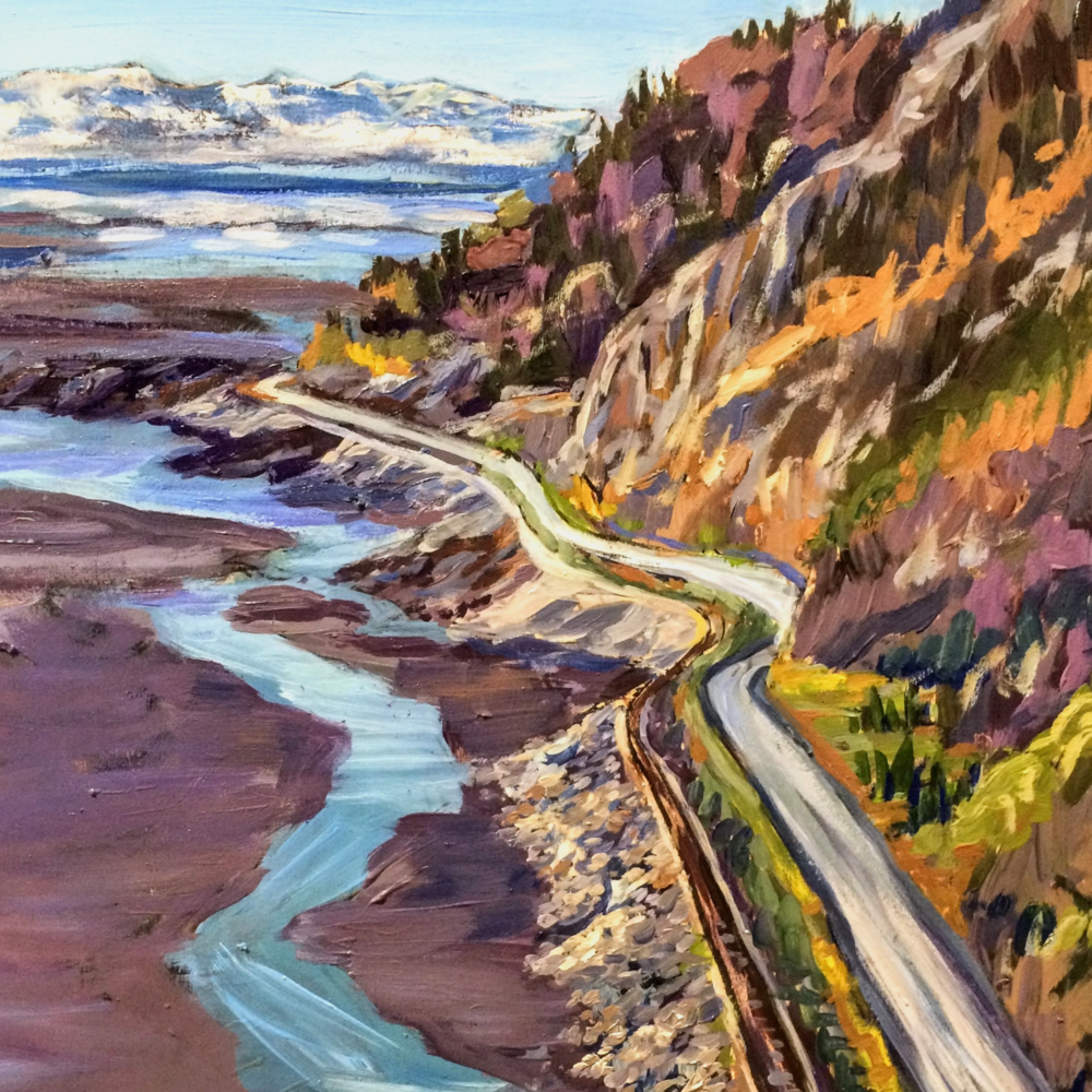 Alaska art Turnagain Arm highway coast and low tide art print by painter Amanda Faith Thompson