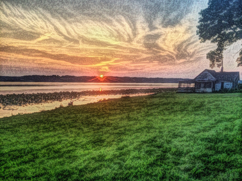 River Cabin Sunset Art | terrynewell