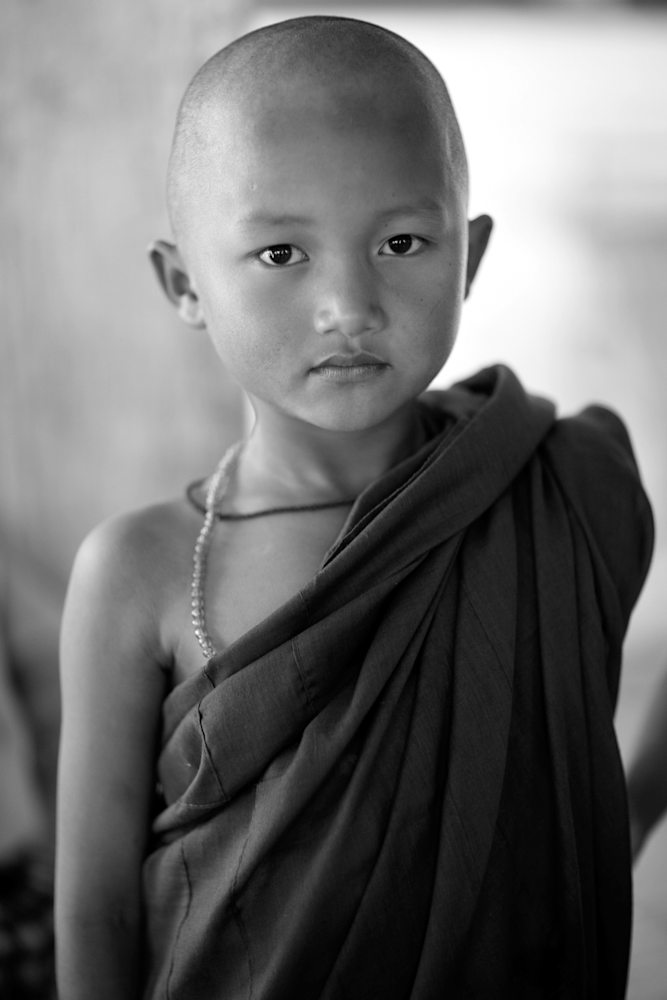 Novice Monk in Myanmar black & white