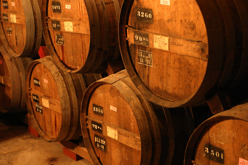 Old wine barrels in cave