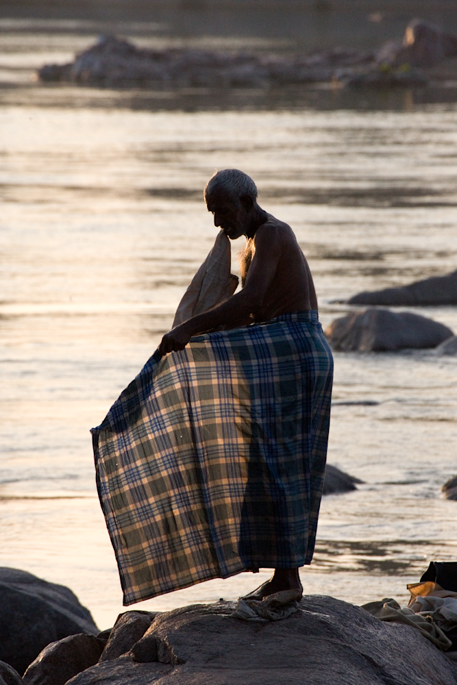 man bathing, river, bath, India