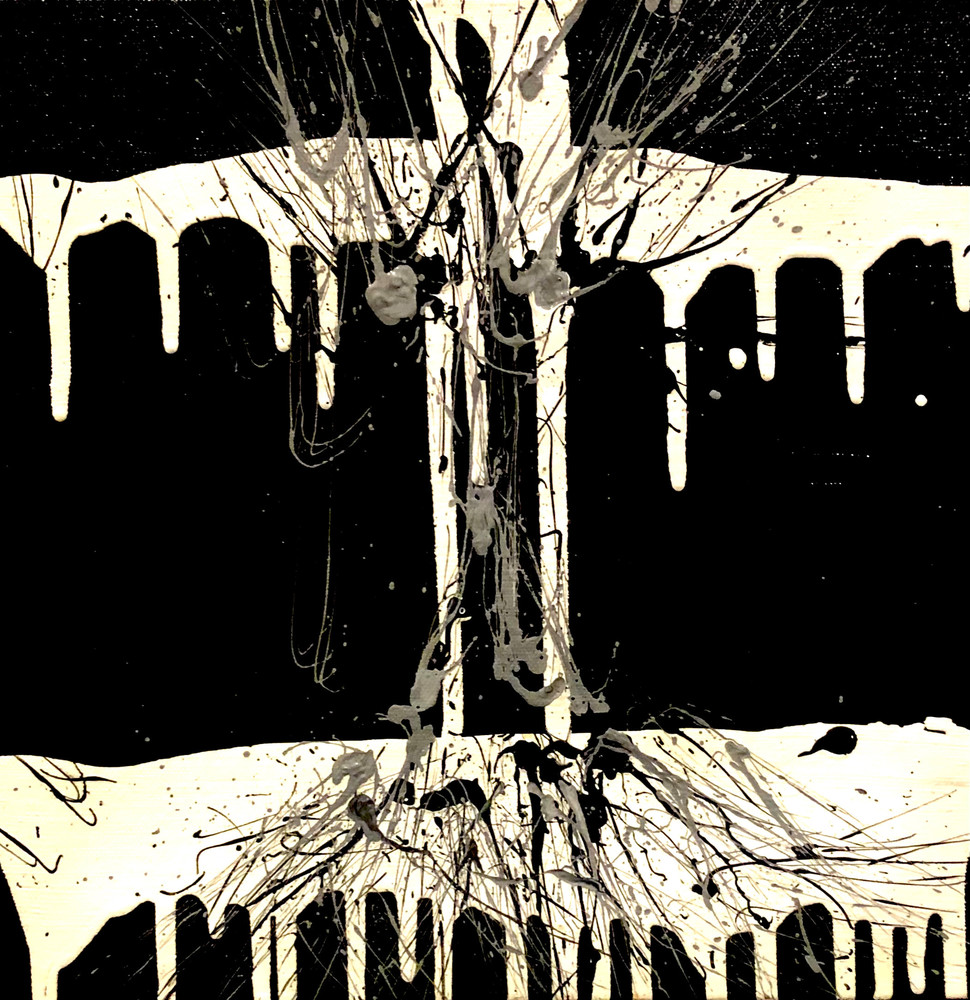 All In One (2017); Acrylic & Latex on 12”x12” canvas #taniastitihi #art #abstractart #love #light #kabbalah #zohar #connection #magic #realmagic #magicisreal #skyline #cityskyline #tree #roots #imagination #automaticpainting #artheals #arthealstheso