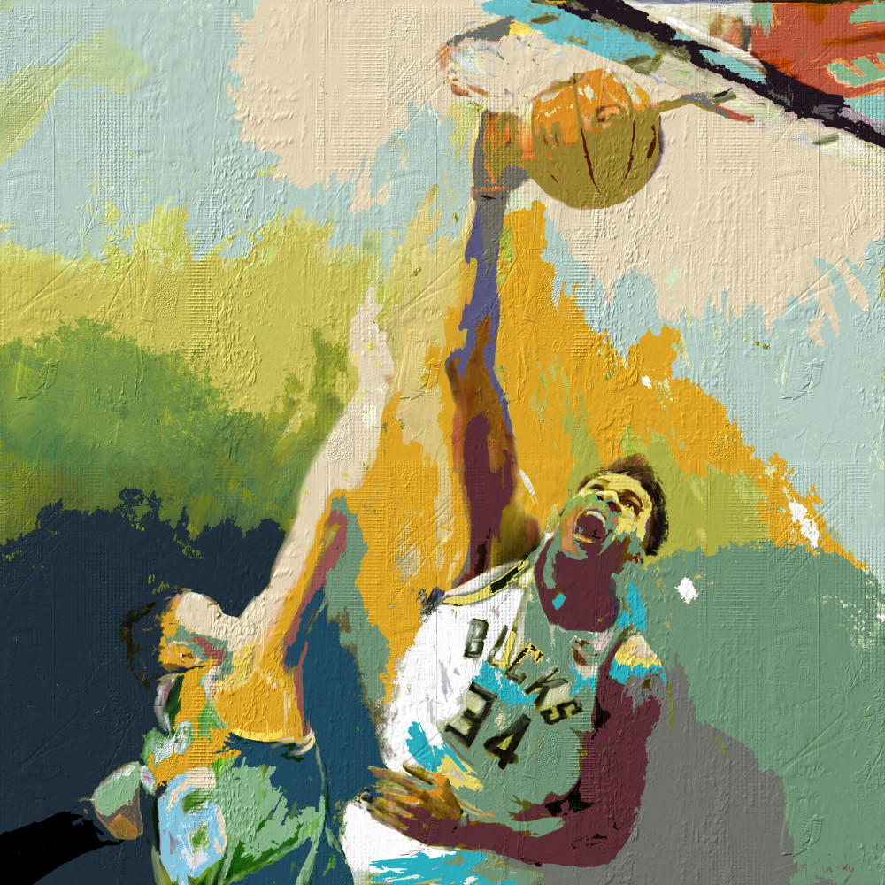 Giannis Antetokounmpo Basketball Painting | Sports artist Mark Trubisky | Custom Sports Art.