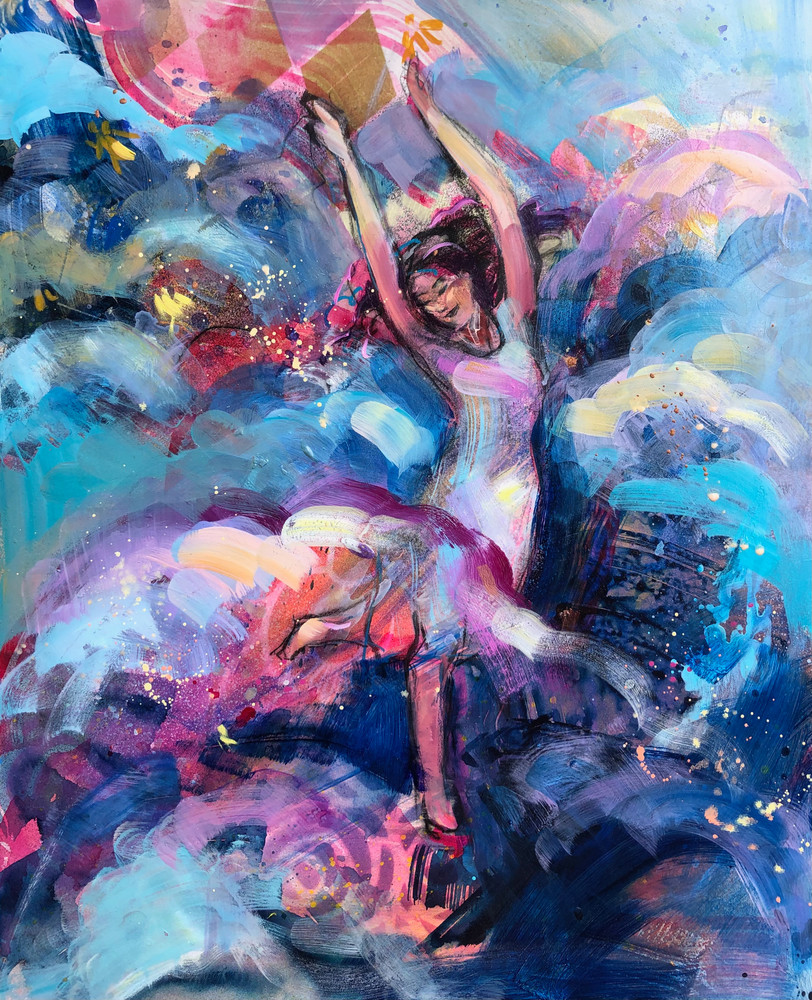 High quality art print of prophetic art by Monique Sarkessian "Heaven Dancers 11" a beautiful worship praise dancer.