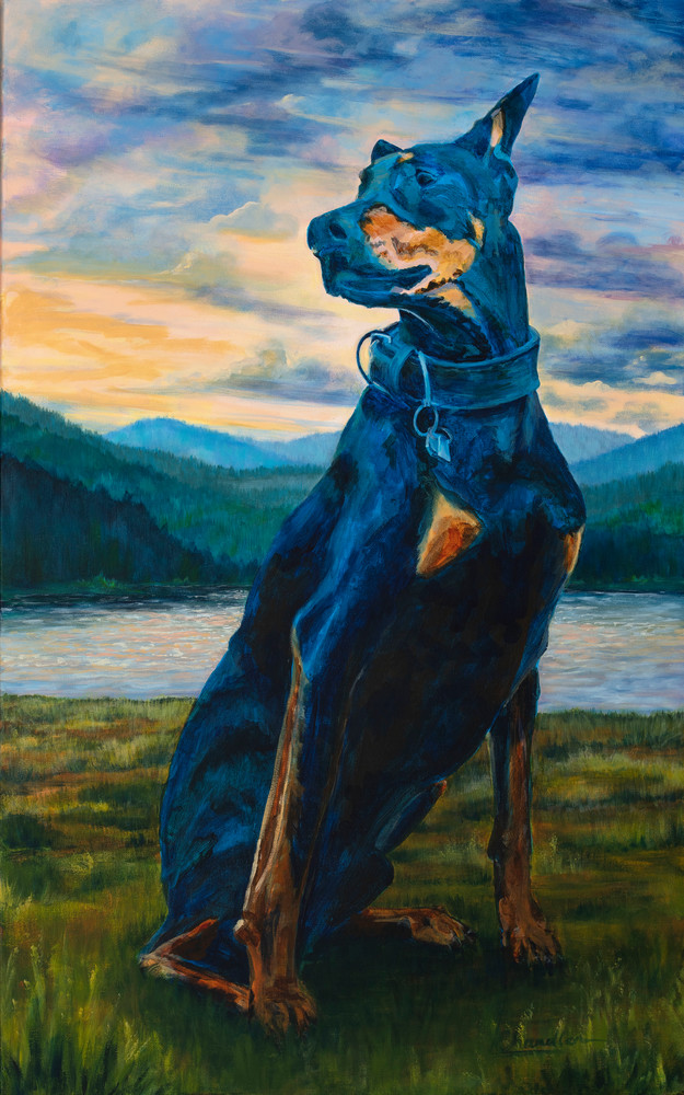 Dog, pet, doberman, painting, commission, west coast, art.