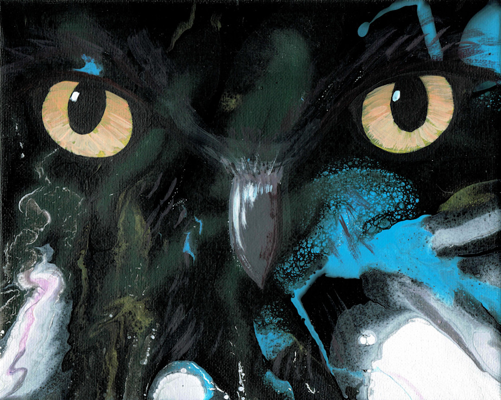 "Owl Eyes" - Original Fluid Art Painting by Paintpourium