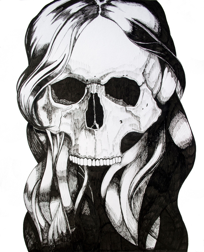 Skull With Hair Art | Mikey Rioux