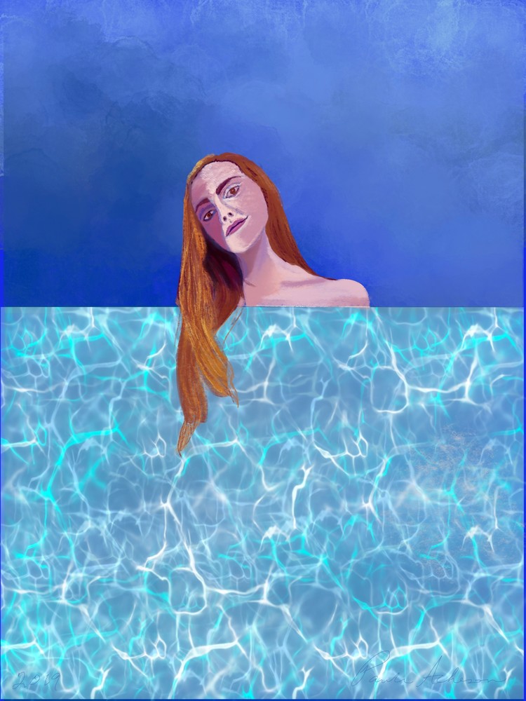 Pastel Portrait Behind Electric Light Waterfall Art | Paula Acheson