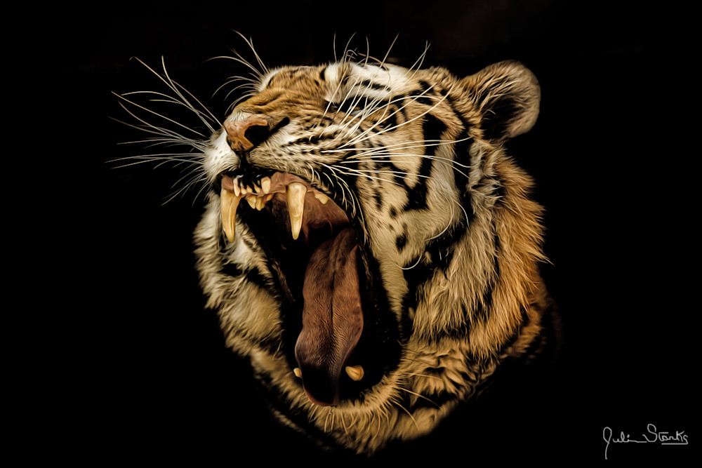 Roaring Siberian (Amur) Tiger   Painted Photography Art | Julian Starks Photography LLC.