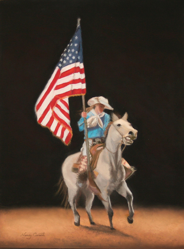 Painting of a horse and American flag God Bless the USA by Nancy Conant