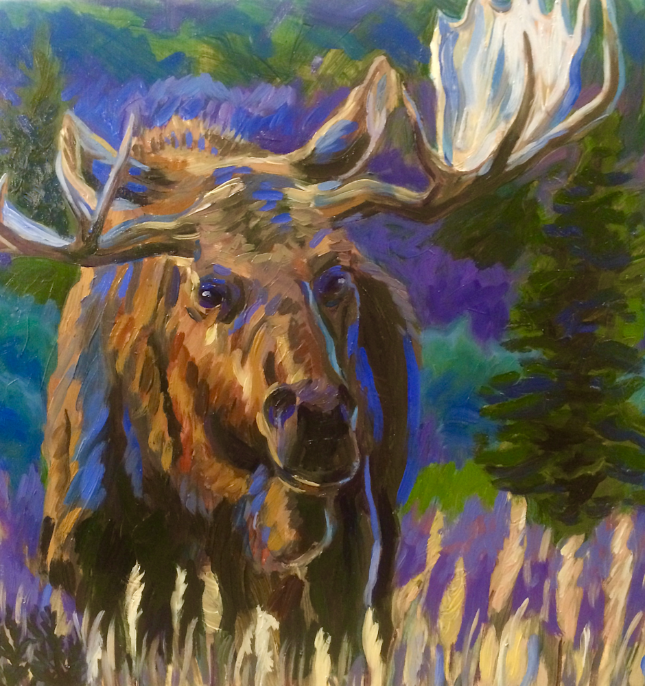 Alaska Bull Moose Art Print - At Twilight by Amanda Faith Thompson