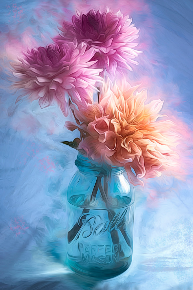Mason Jar Dahlias Art | James Patrick Pommerening Photography