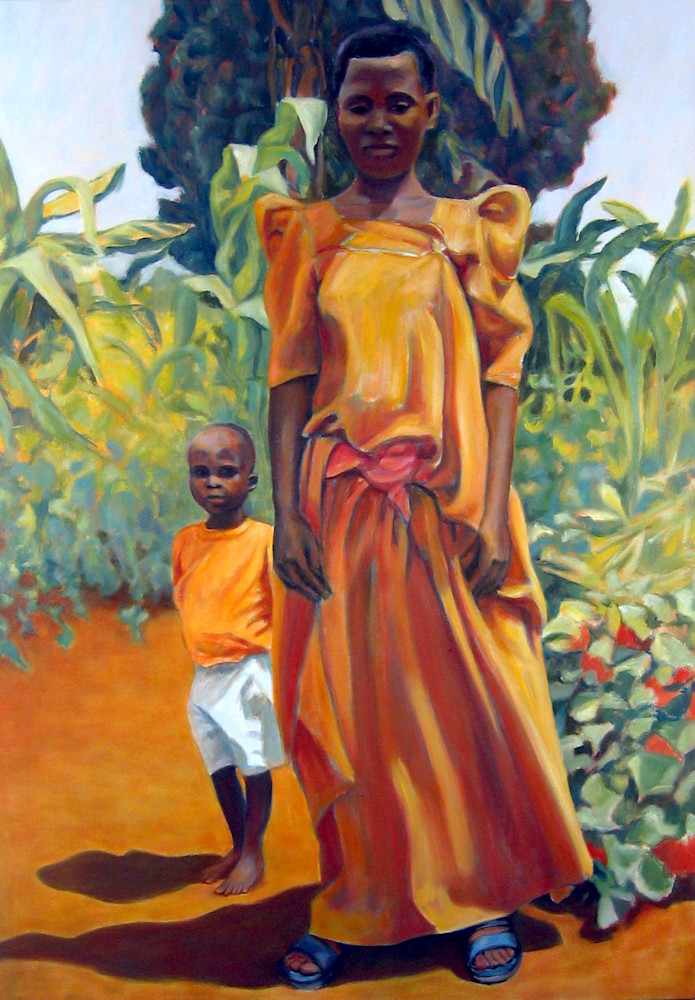 Ugandan Mother With Child By Her Side Art | Lidfors Art Studio