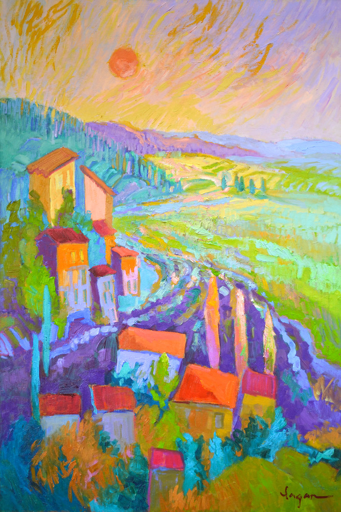 French Landscape with Lavender Fields Painting Art Print by Dorothy Fagan
