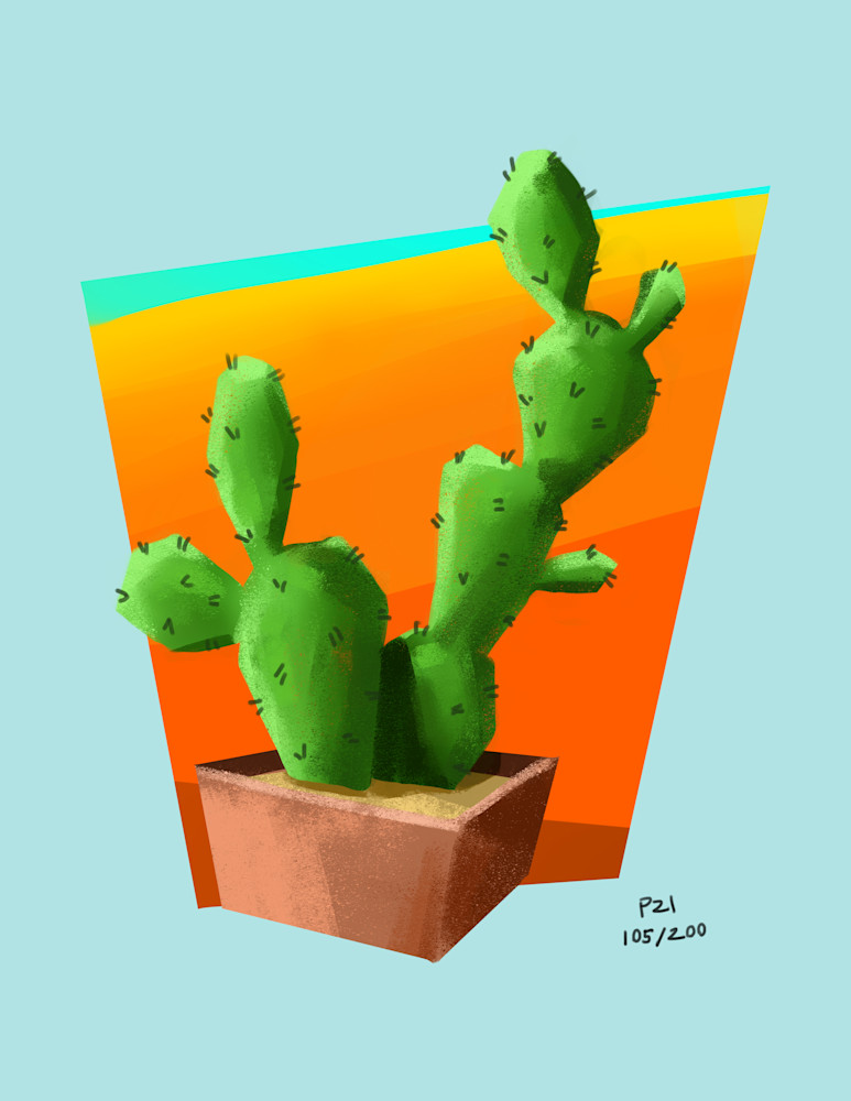 Simple Flat Cactus High Orange Art | Matt Pierson Artworks