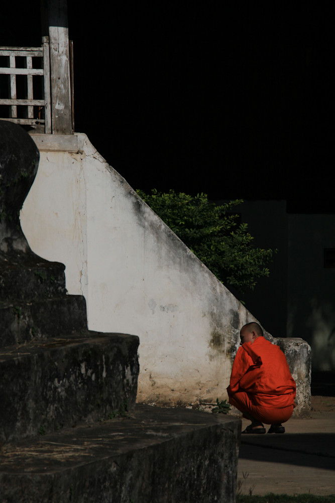 monk, luang prabang, laos, buddhist monk Monk & Staircase in Luang Prabang, Laos