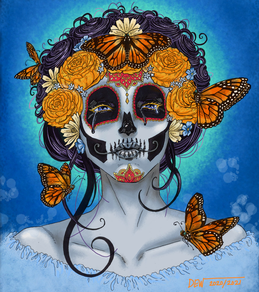 Calaveras De Azucar Y Mariposas Art | Dew Magick Illustration