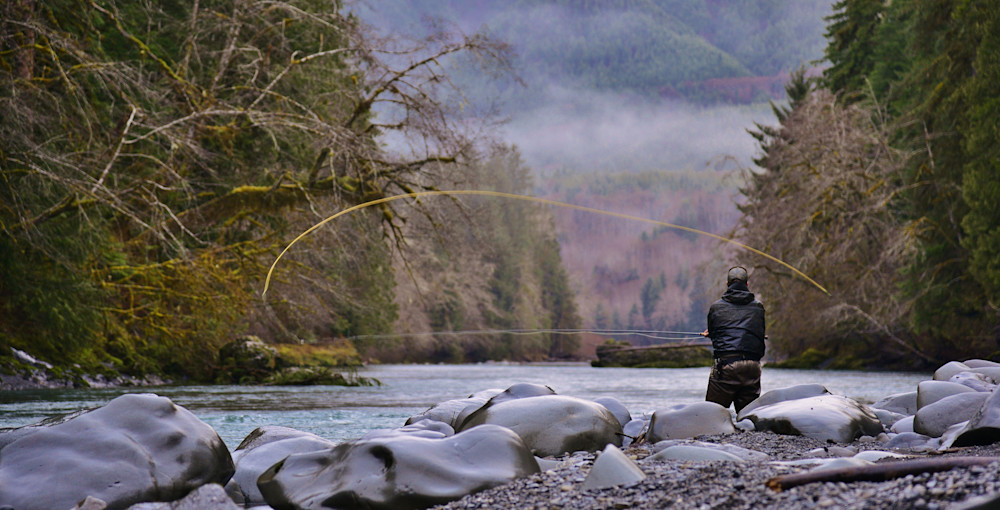 Trevor Covich Setting Up A Spey Cast On The Hoh River Feb 2013 Photography Art | Fly Fishing Portraits