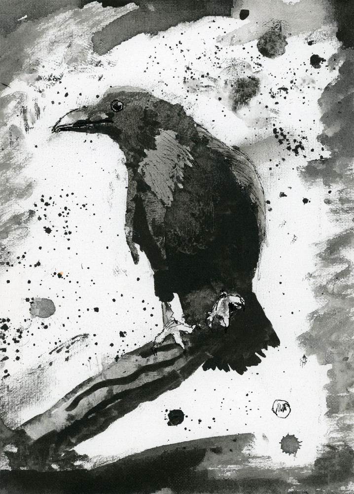 Raven Ink Wash Fine Art Print