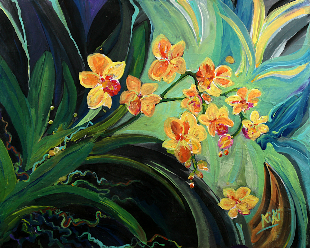 KIKI.GALLERY |  Fine Art Oil Painting, Orchids In Orange, by Kiki Kiana