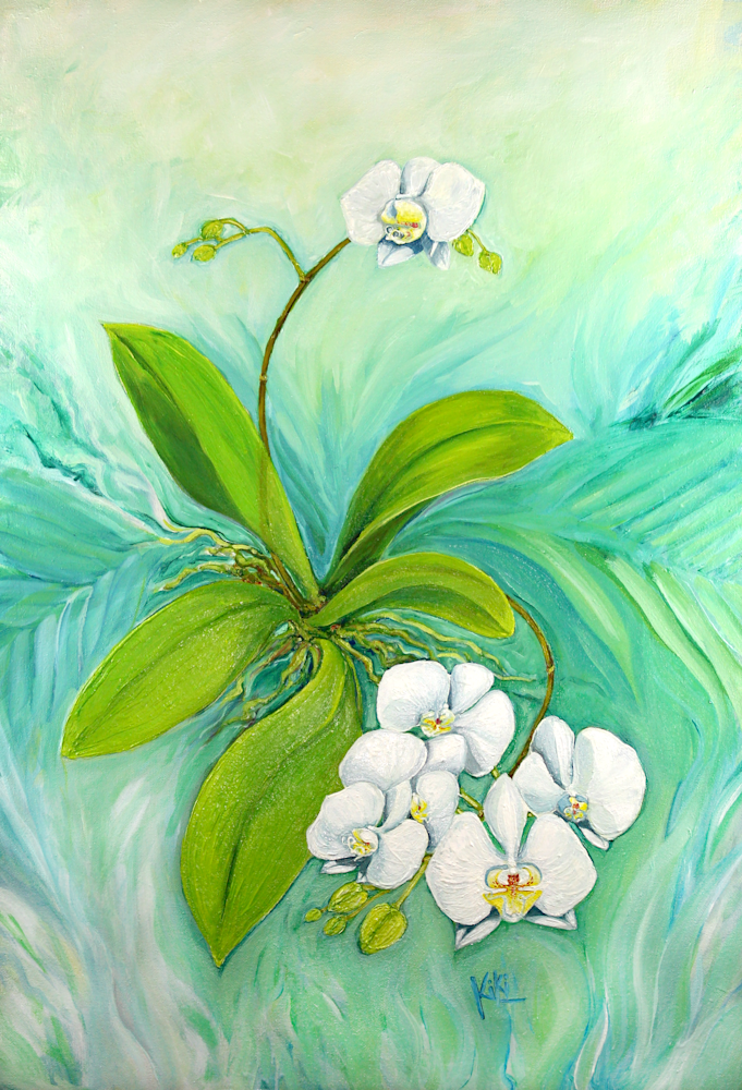 KIKI.GALLERY |  Fine Art Oil Painting, Dancing Orchids, Undine Elementals Series by Kiki Kiana