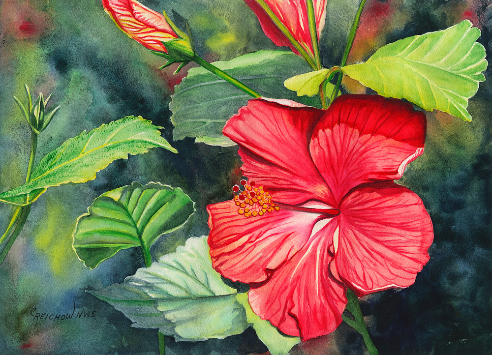 Hibiscus In Red Art | Christine Reichow Inc.