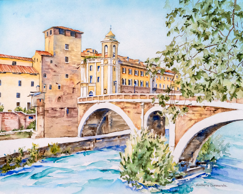 Il Ponte Fabricio, Roma Art | Kimberly Cammerata - Watercolors of the Sun: Paintings of Italy