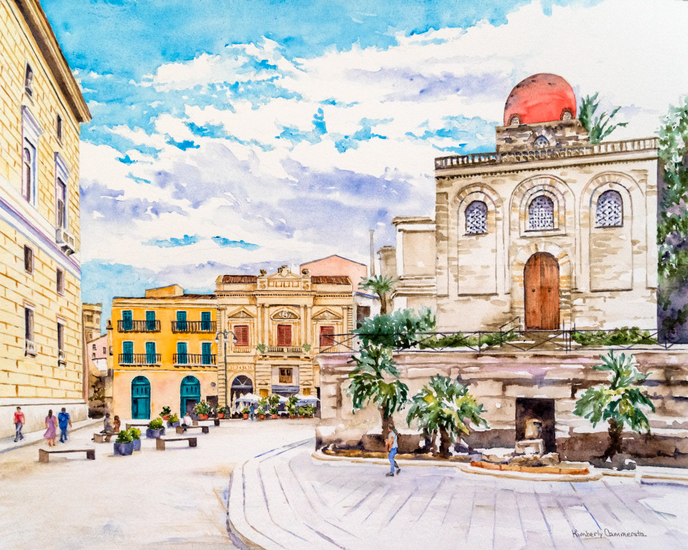 Piazza Bellini, Palermo Art | Kimberly Cammerata - Watercolors of the Sun: Paintings of Italy
