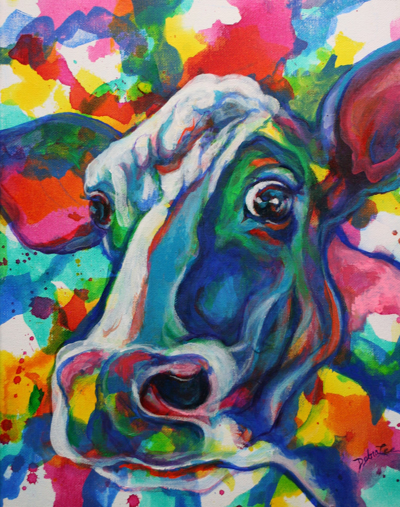 Whimsical cow print in bright colors from the Farm Series.