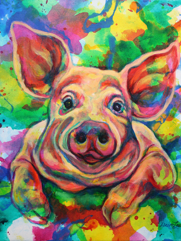 Happy pig in farm animal series of whimsical farm animals.