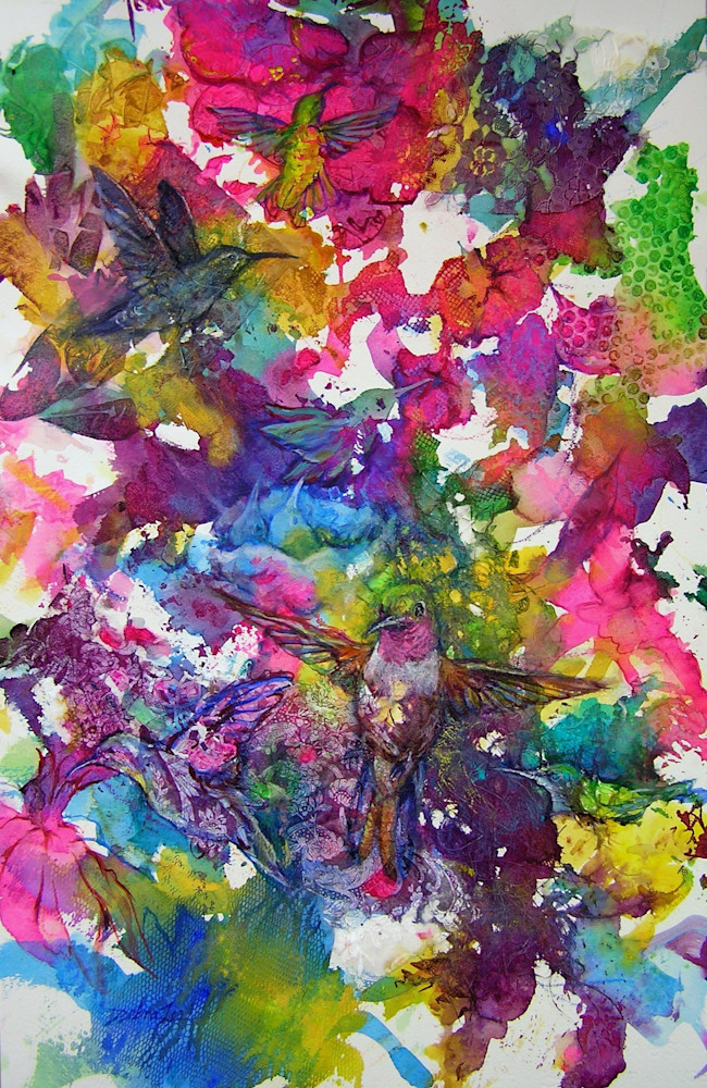 Hummingbird Haven is hidden hummingbirds in an abstract painting