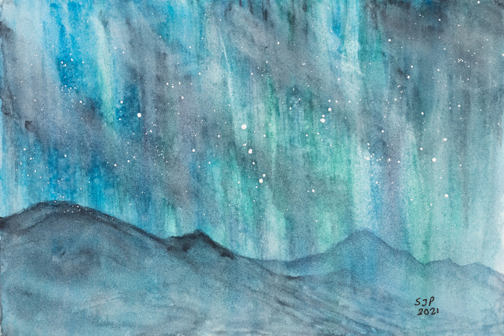ASquareWatermelon - Art, watercolor Northern Lights Stormy