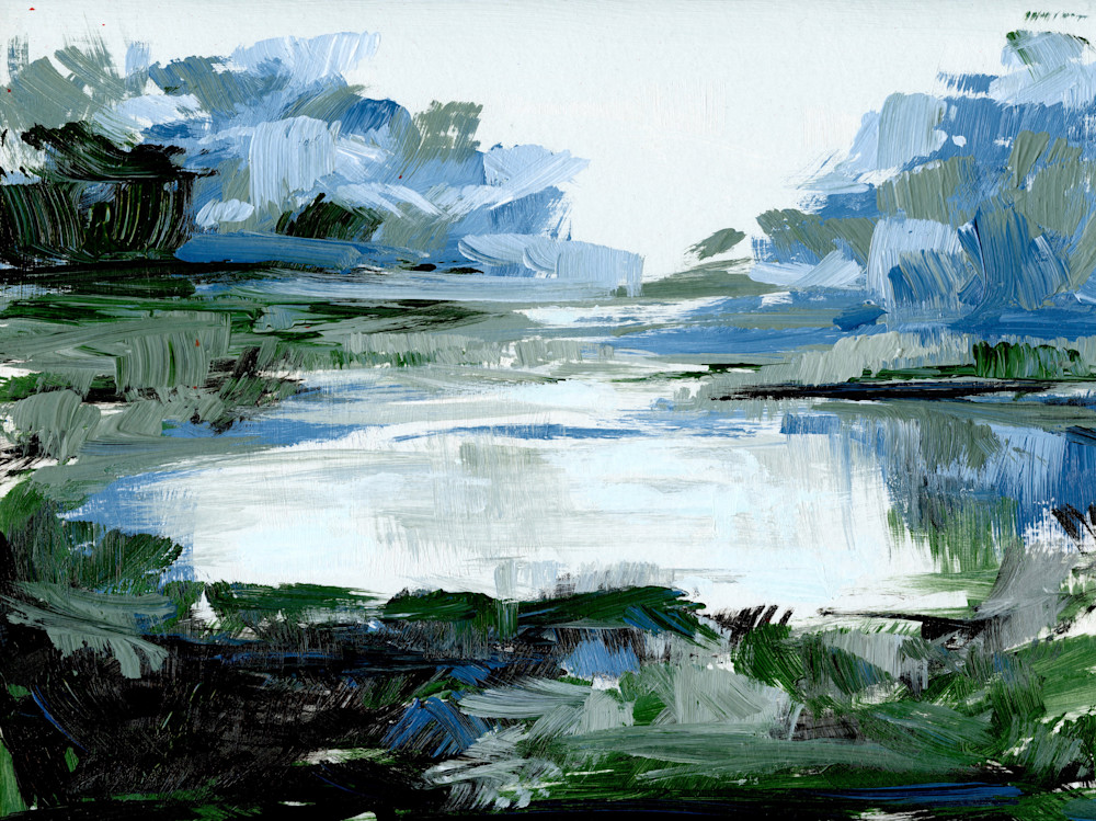 Giclee Print Cold Morning Marsh Landscape in Green and Blue by April Moffatt
