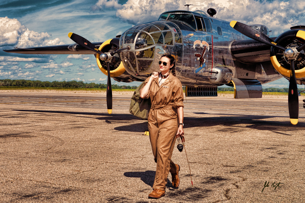 Wasp Pilot Returning From Mission In Her B 25 Bomber  Photography Art | John Kennington Photography