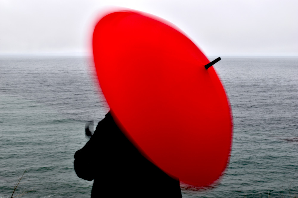 Woman With Red Umbrella, Twirling Art | Norlynne Coar Fine Art