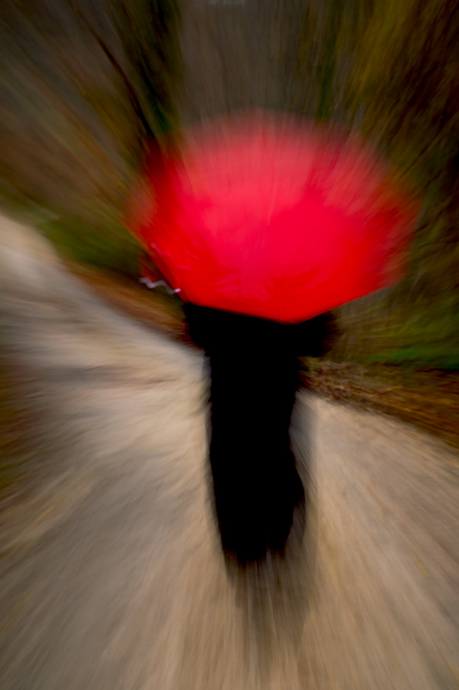 Woman with Red Umbrella in the Country
